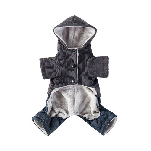 Corduroy Pet Four-legged Hooded Fleece Lined Coat