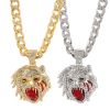 Personality Roaring Big Mouth Dog Head Cuban Solid Full Zircon Hip Hop Necklace
