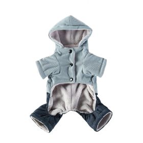 Corduroy Pet Four-legged Hooded Fleece Lined Coat (Option: Blue Feet With Denim-L)