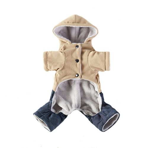 Corduroy Pet Four-legged Hooded Fleece Lined Coat