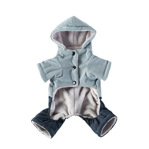 Corduroy Pet Four-legged Hooded Fleece Lined Coat