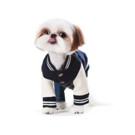 Pet Dog Cat Sweater Printed Baseball Uniform (Option: Navy Blue-XXL)